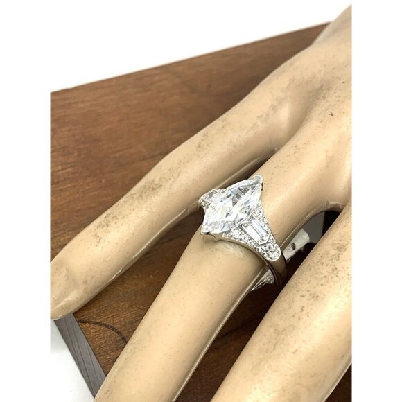 Suzy Levian Sterling Silver Marquise White Cubic Zirconia Engagement Ring SZ 8.5 - Picture 15 of 16